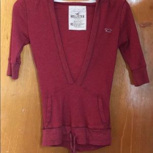 Hollister burgundy low cut sweater top with pocket